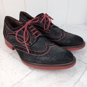 Donald J Pliner Emeri Black Red Wingtip Leather Oxford Dress Shoes Sz 8 M